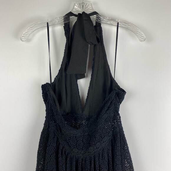 Free People So Sweetly Halter Dress Eyelet Black Womens Size 2 - Picture 10 of 12